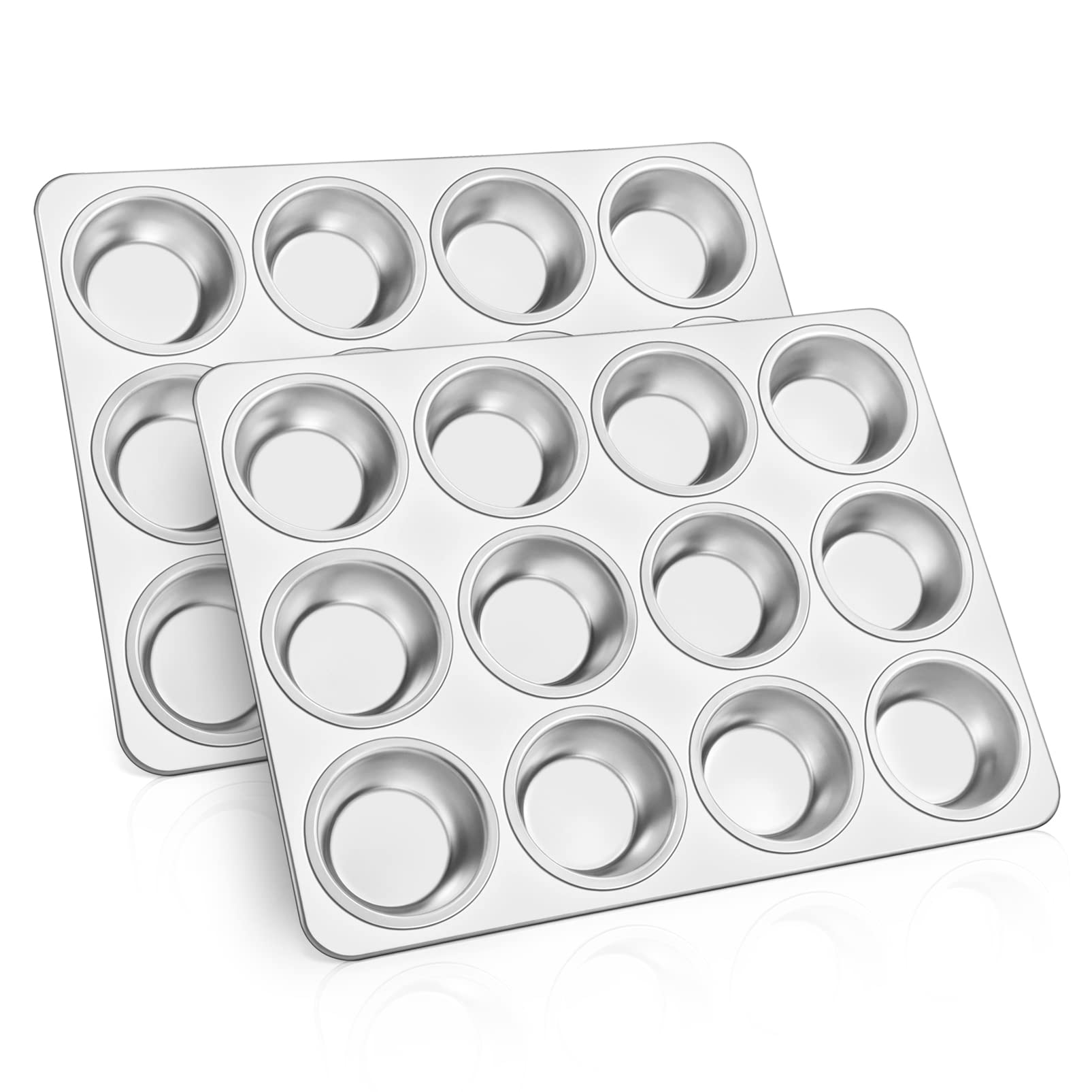 TeamFar moldes magdalenas 12 cavidades acero inoxidable para hornear de forma uniforme