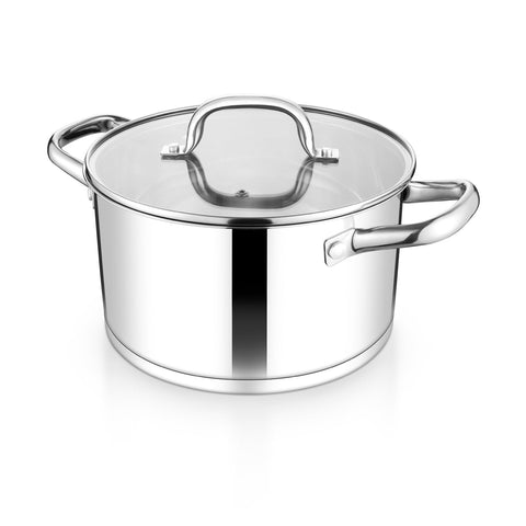 TeamFar Olla de stock 5 Qt con base tri-ply para calentamiento rápido y uniforme.