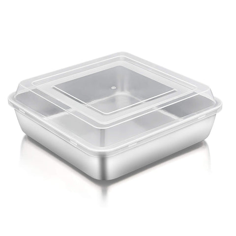 TeamFar pan cuadrado 8 pulgadas con tapa, ideal para hornear y conservar frescura.