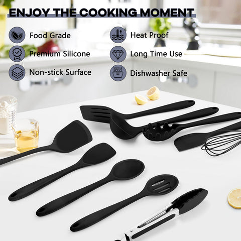 TeamFar tenazas cocina silicona, agarre seguro y protección para utensilios antiadherentes.