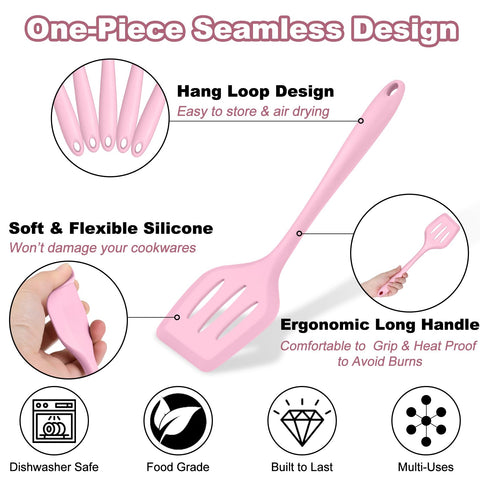 TeamFar espátula-cuchara silicona rosa, diseño de una pieza para mezclar con suavidad