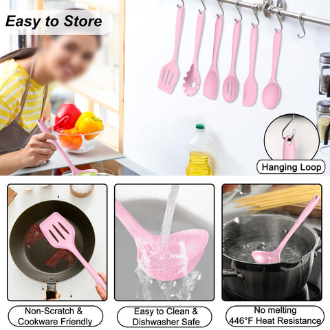 TeamFar servidor de pasta silicona rosa, facilita servir pasta caliente sin rayar ollas