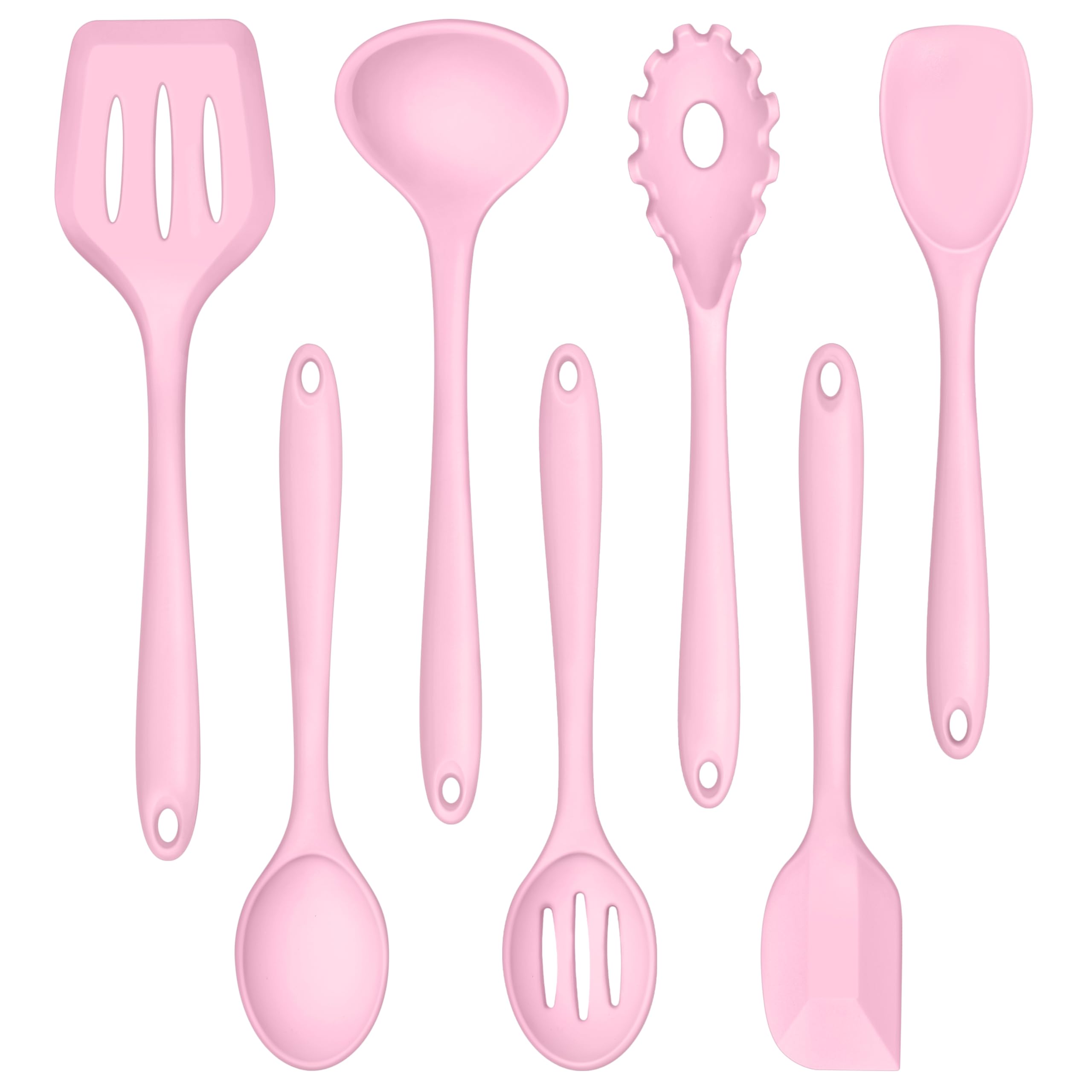 TeamFar volteador ranurado silicona rosa, ideal para voltear alimentos sin rayar sartenes antiadherentes