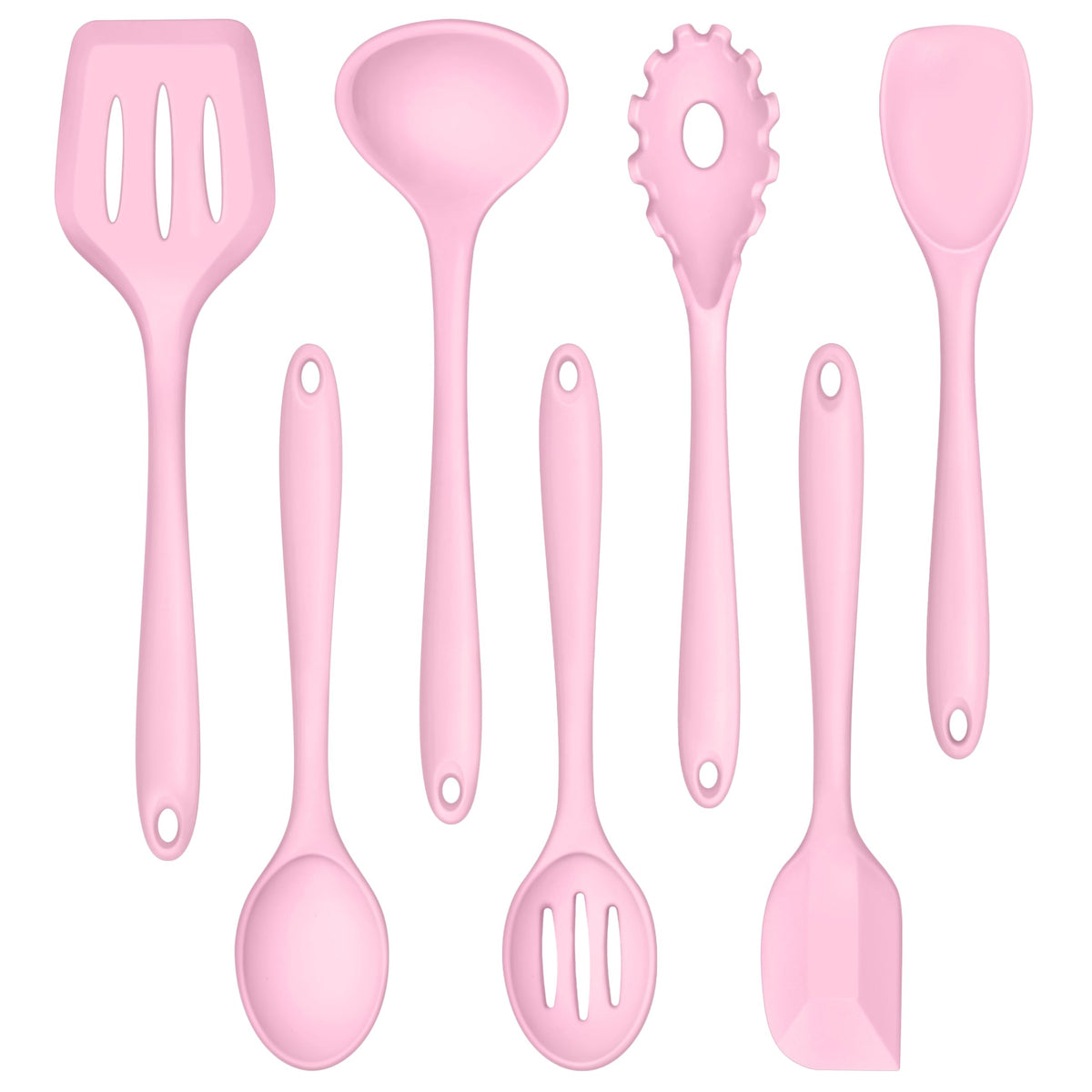 TeamFar volteador ranurado silicona rosa, ideal para voltear alimentos sin rayar sartenes antiadherentes