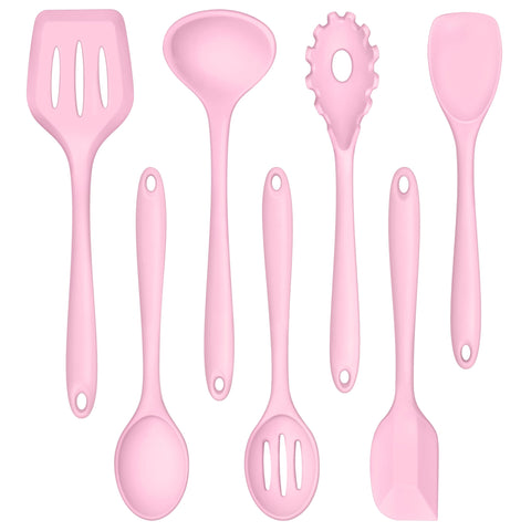 TeamFar volteador ranurado silicona rosa, ideal para voltear alimentos sin rayar sartenes antiadherentes