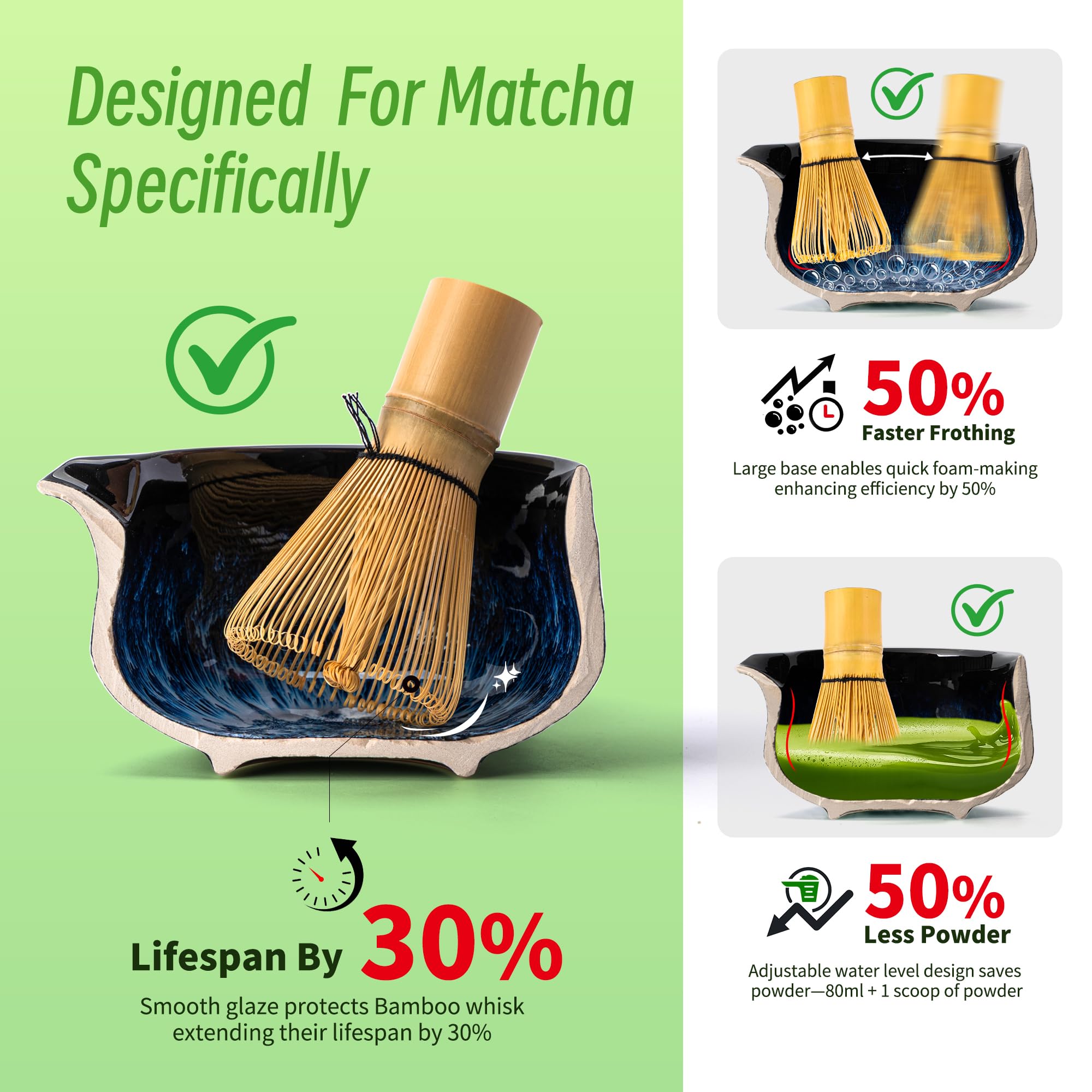 TEANAGOO batidor de bambú para matcha, crea espuma suave sin grumos.