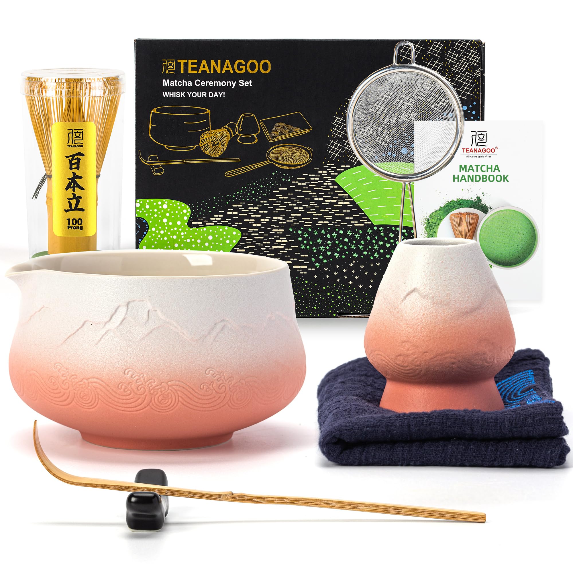 TEANAGOO tazón cerámico rosa para matcha, ideal para ceremonias y servir porciones.