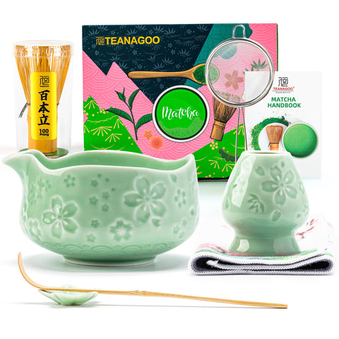 TEANAGOO cuenco cerámico chawan azul-verde para ceremonias de matcha y bebidas con leche