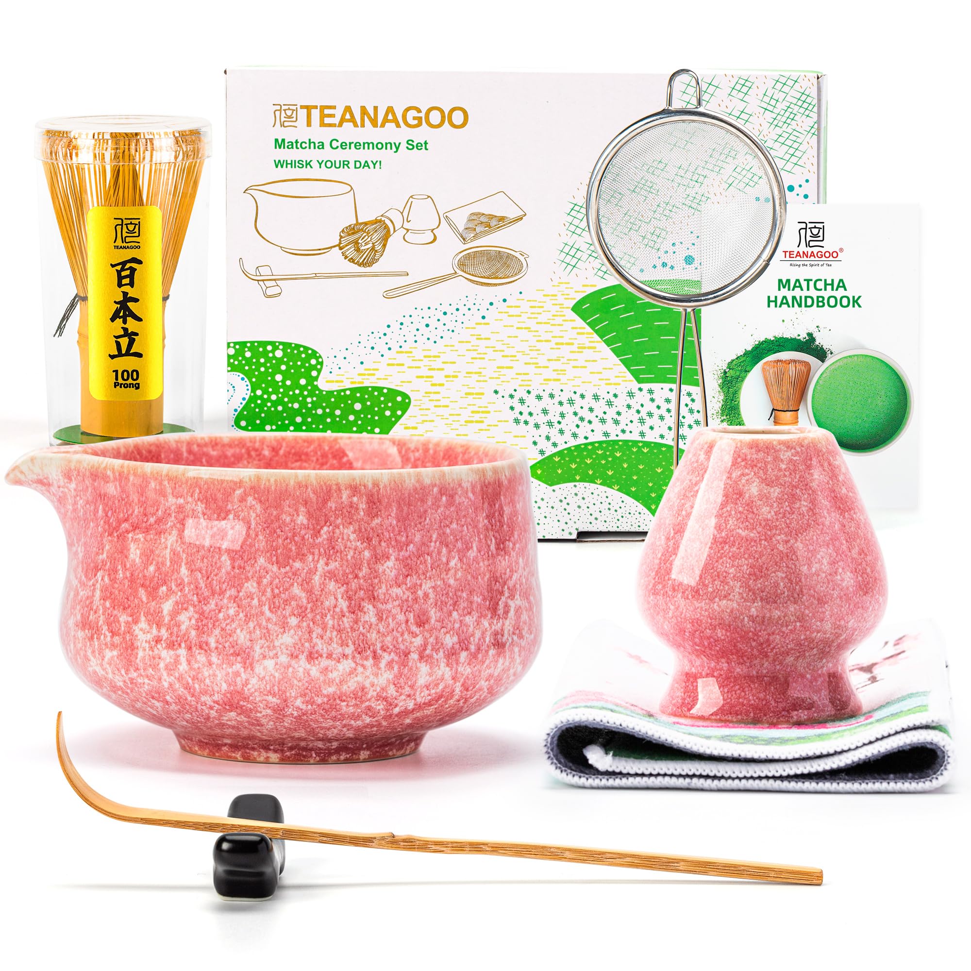 TEANAGOO tazón cerámico rosa para matcha, ideal para latte en casa