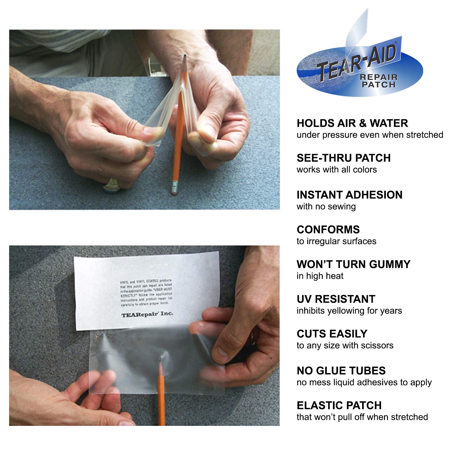 TEAR-AID instrucciones ilustradas para aplicación clara