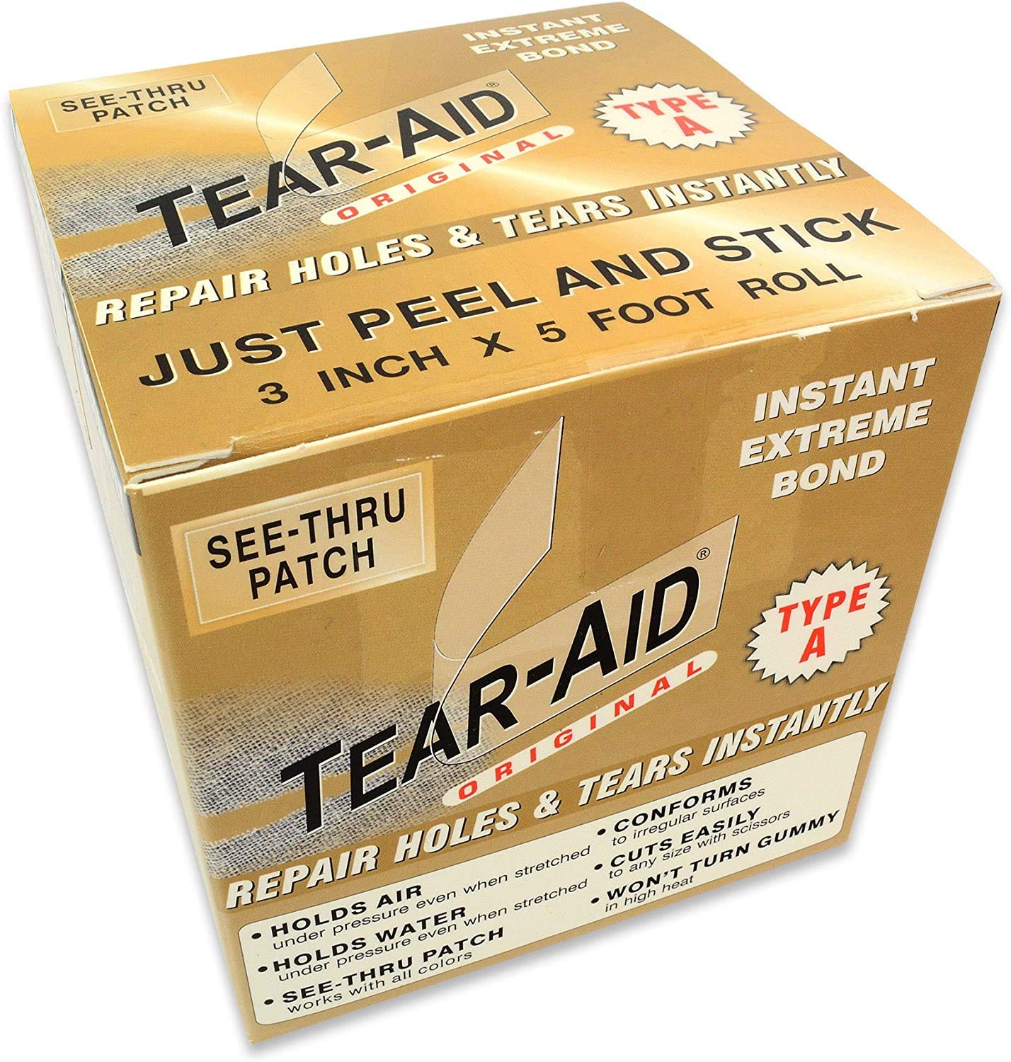 Parche Tear-Aid en tela para reparación rápida y discreta.
