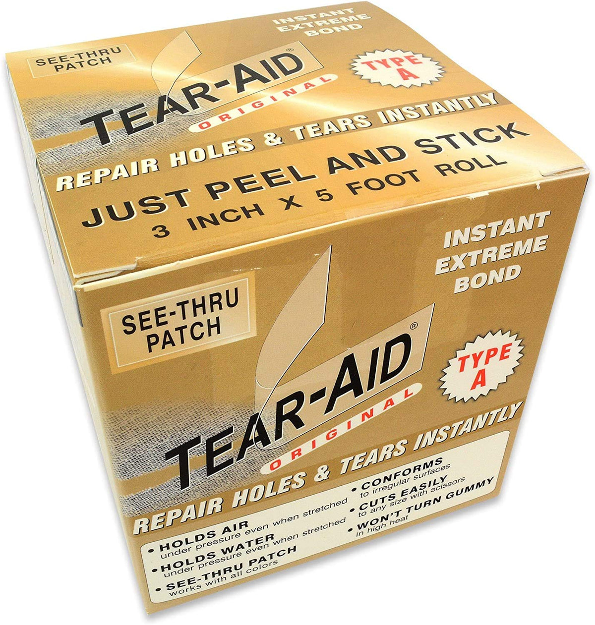 Parche Tear-Aid en tela para reparación rápida y discreta.
