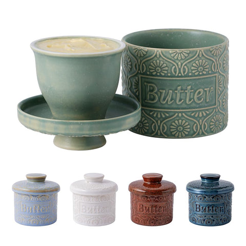 TEATALK mantequera ceramica francesa verde para mantequilla fresca y lista para untar