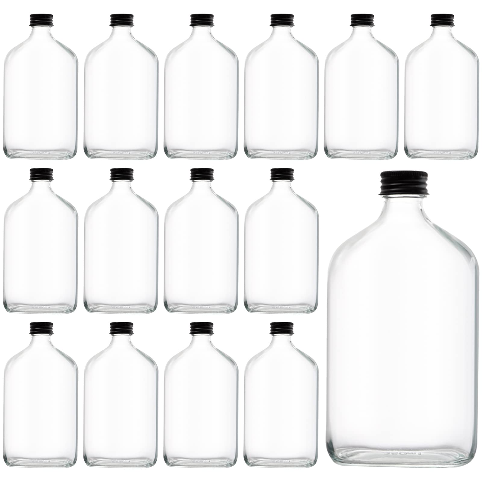 Tebery: conjunto de 15 frascos de vidrio 12 oz con tapas negras para transportar líquidos
