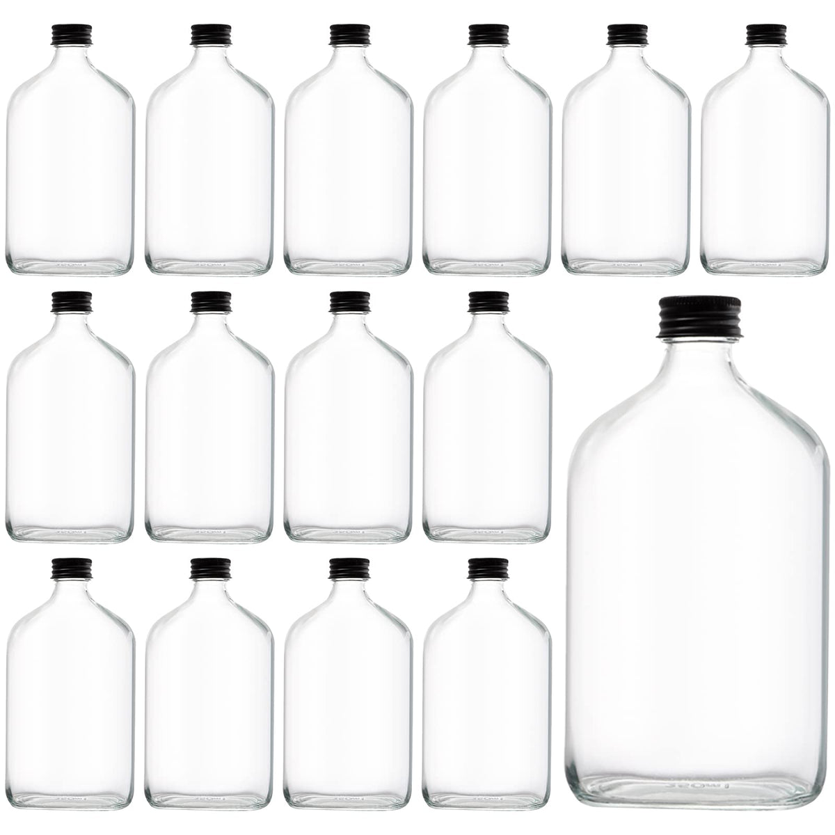 Tebery: conjunto de 15 frascos de vidrio 12 oz con tapas negras para transportar líquidos