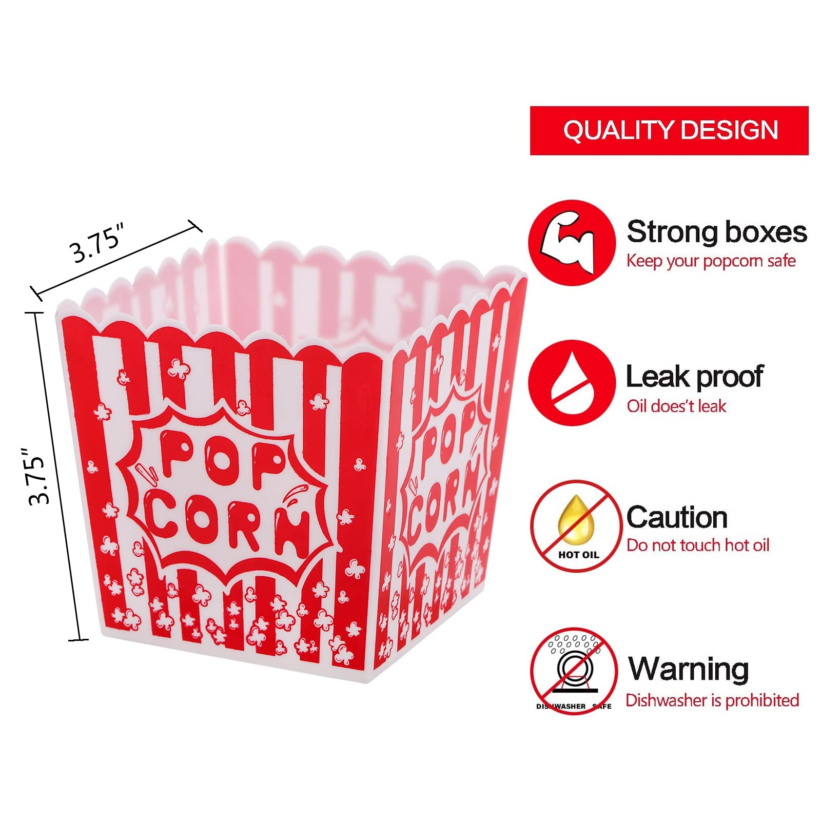 Las cajas Tebery para palomitas destacan por su altura de 3,75 pulgadas y abertura superior.