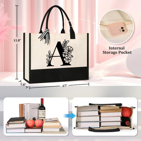 Tecanne bolsa inicial de canvas, detalle de costuras, duradera para uso diario y salidas rápidas.