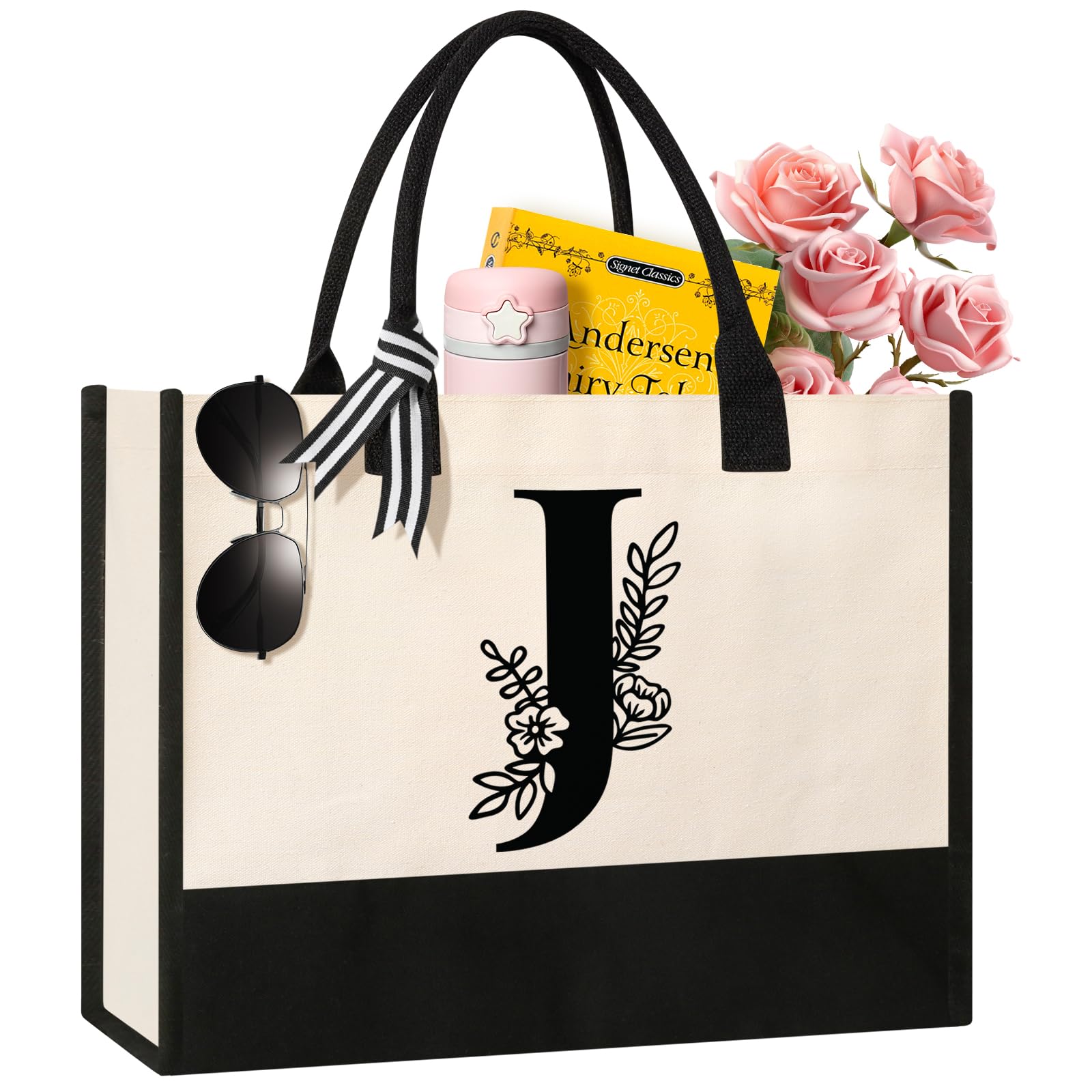 Tecanne Tote con inicial frontal, regalo elegante y personalizado.