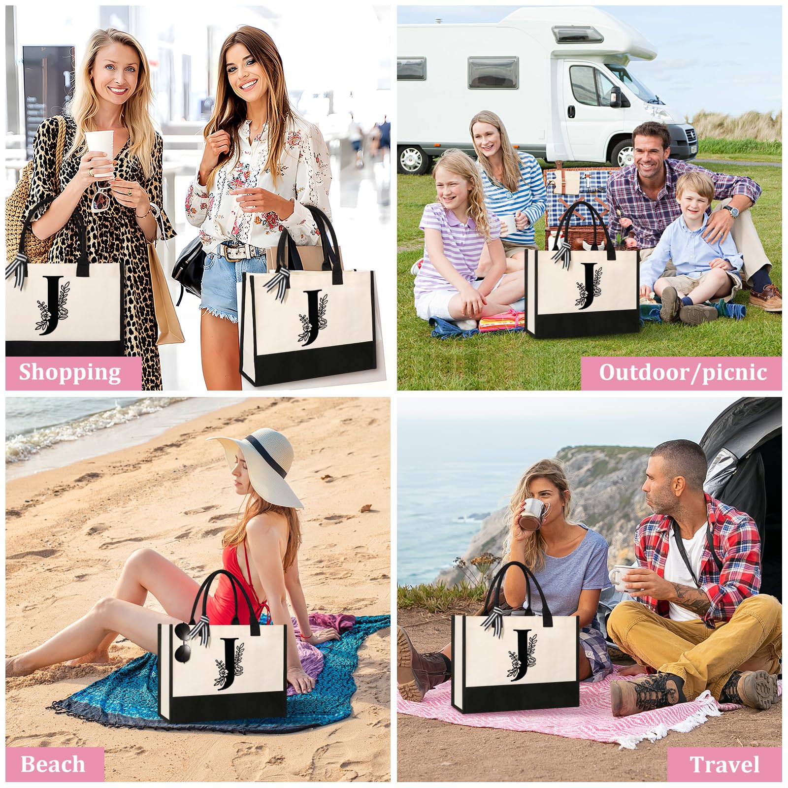 Tecanne Tote de lona natural, diseño ecológico y reutilizable.