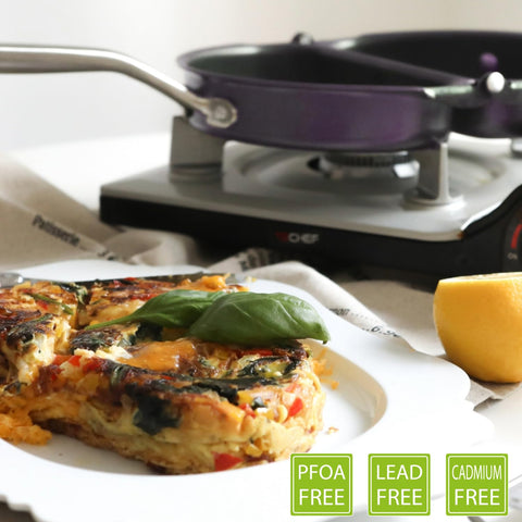 Sartén TECHEF con mango de acero inoxidable, mantiene el mango fresco al tacto.