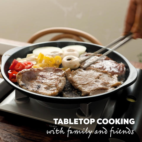 Canales espirales de TECHEF KBBQ drenan grasa y mantienen sabor.
