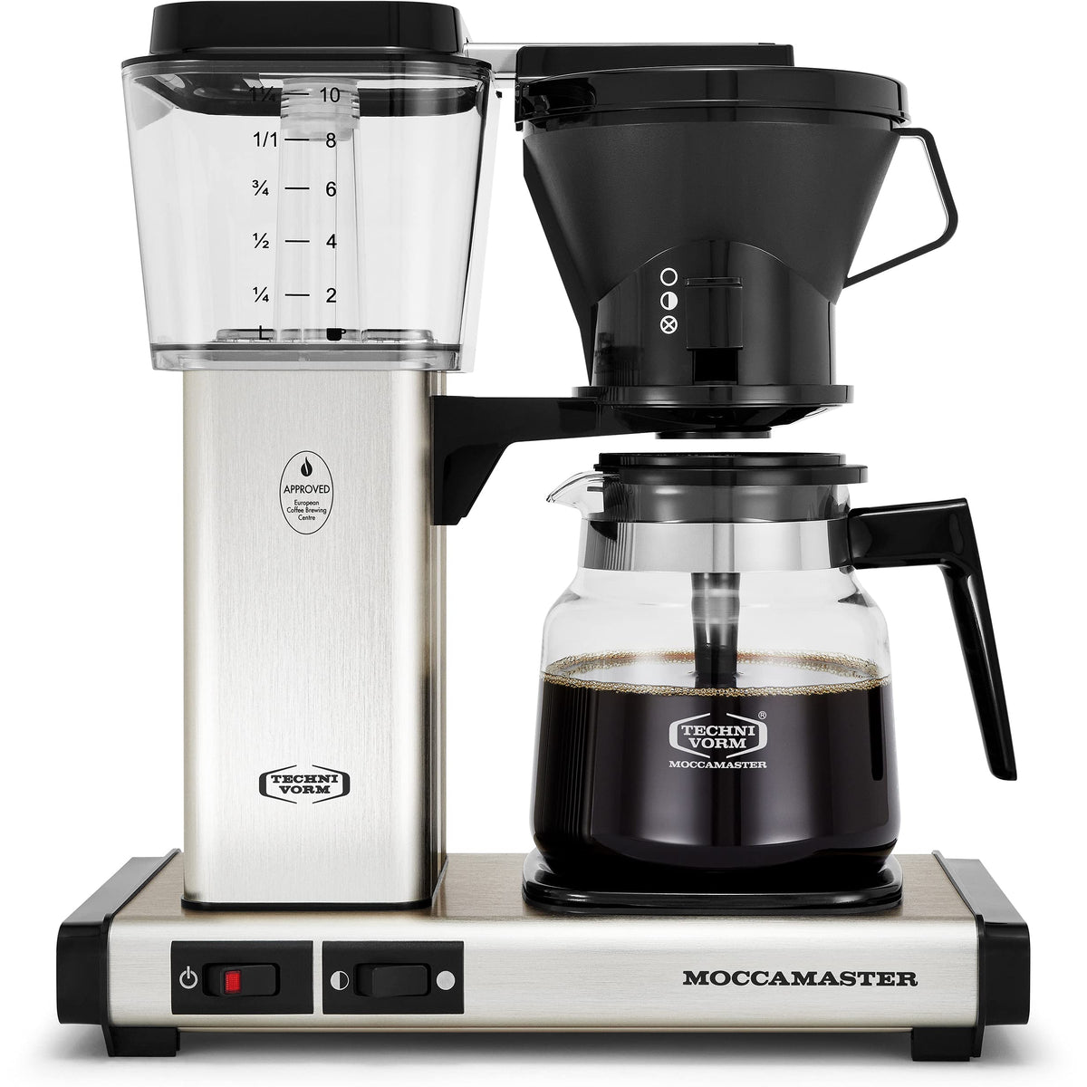 Cafetera Technivorm Moccamaster 59691KB, acabado plateado cepillado, estilo elegante para la cocina.