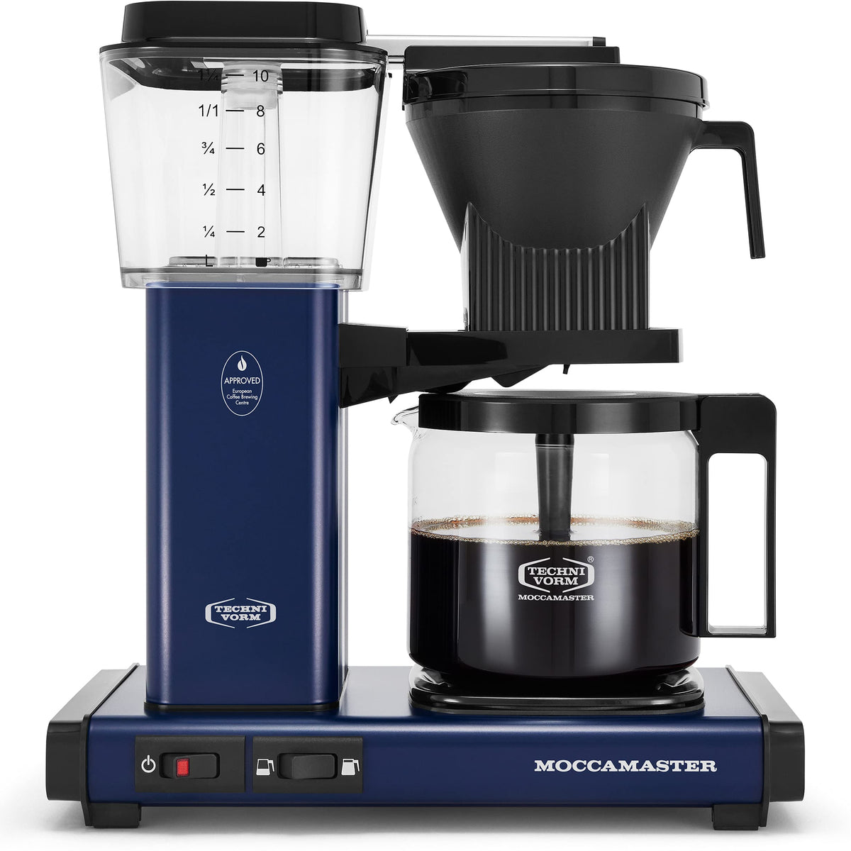 Cafetera Technivorm Moccamaster KBGV Select, frente de color azul medianoche, ideal para empezar el día.