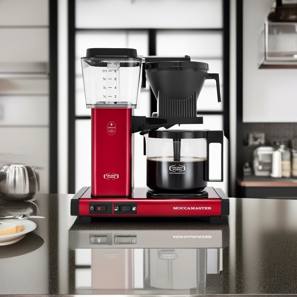 Technivorm Moccamaster KBGV Select Candy Apple Red, placa calefactora independiente conserva la temperatura.
