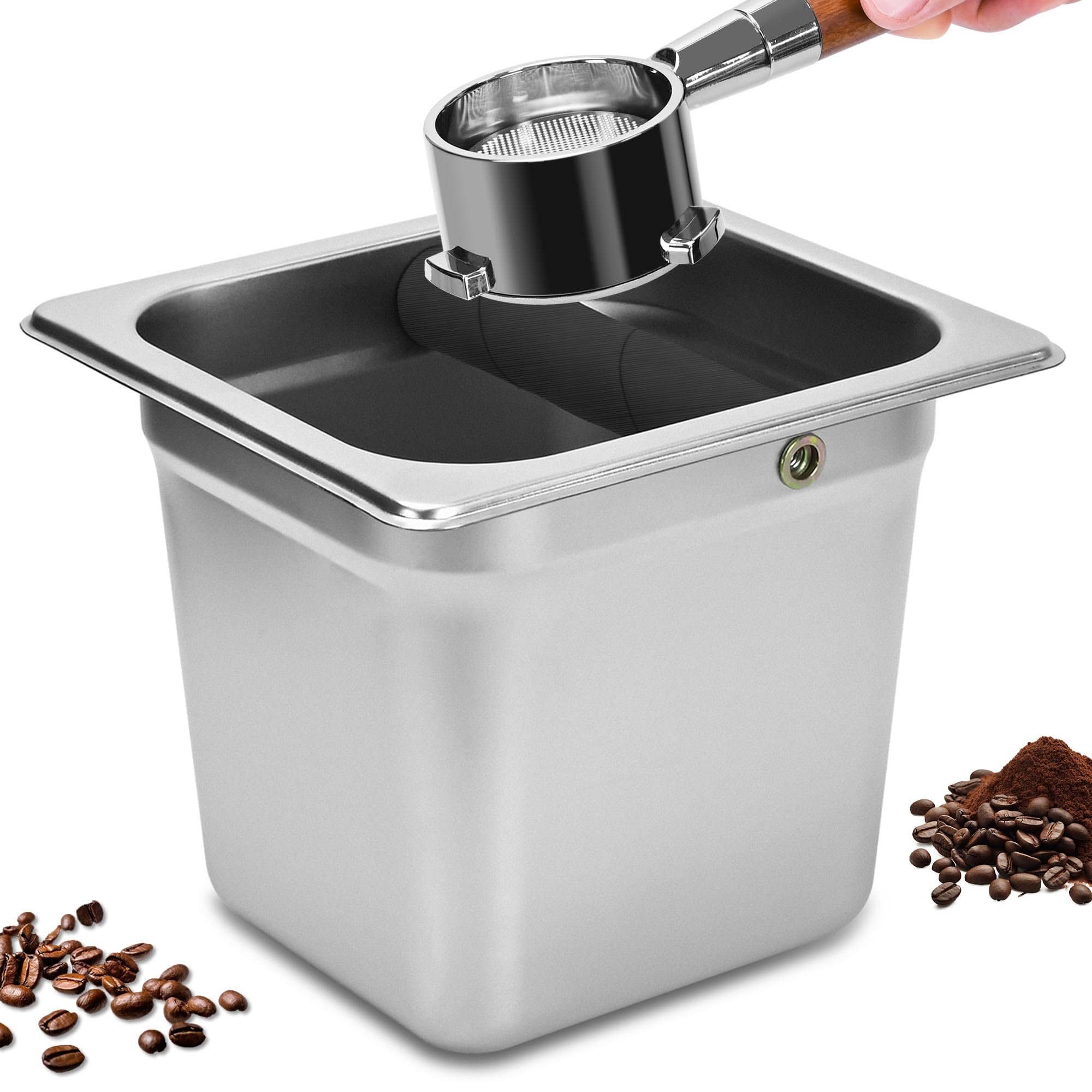 TECHSHARE recogeposos para café expreso, cuadrado con boca recta, recoge posos de forma limpia y eficiente.