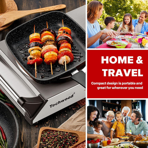 Techwood doble quemador con panel de controles para cocina precisa.