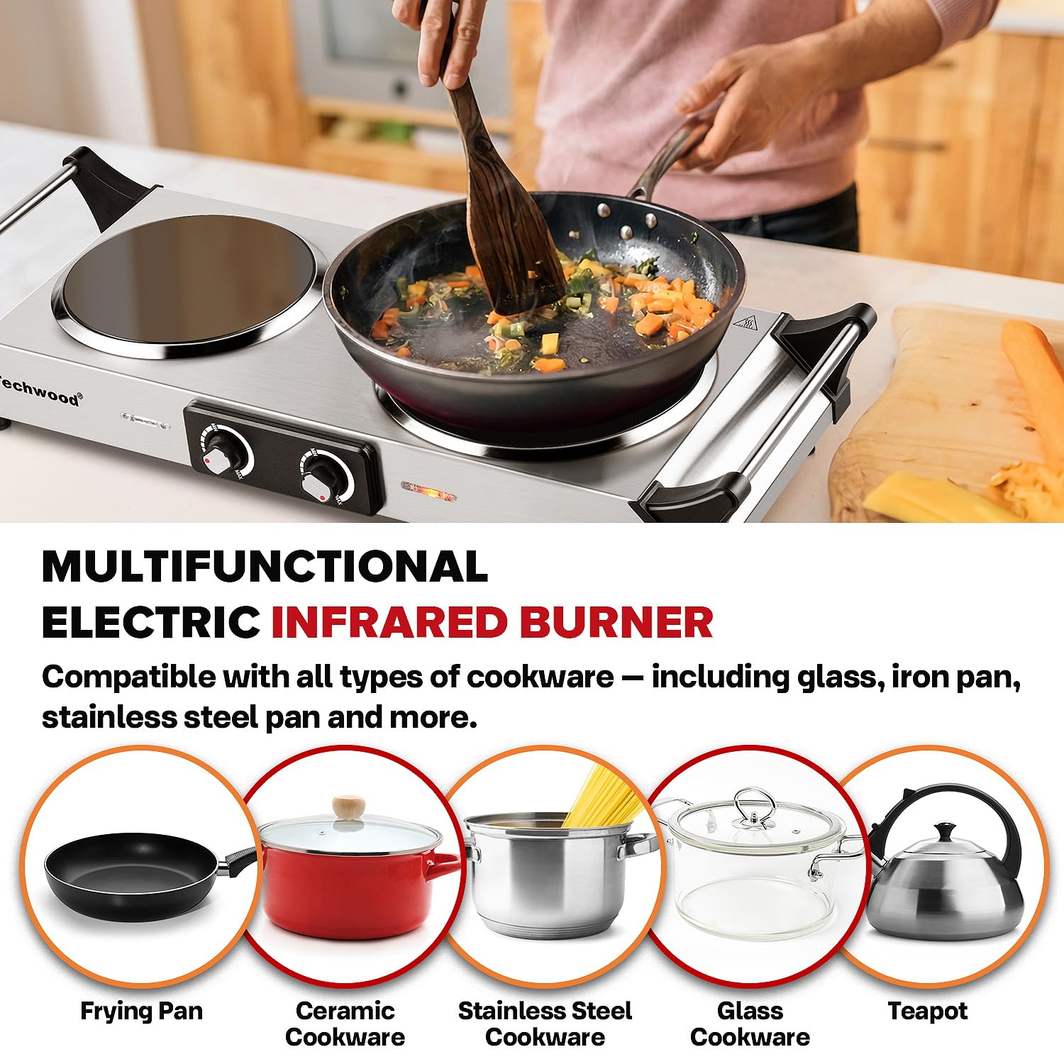 Techwood estufa eléctrica con superficie cerámica para calor rápido y uniforme.