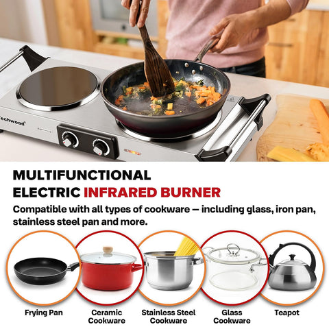 Techwood estufa eléctrica con superficie cerámica para calor rápido y uniforme.