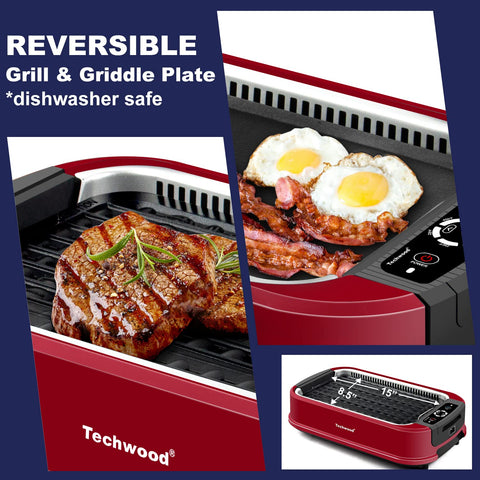 Techwood parrilla 2 en 1 con plancha y parrilla para desayunos y comidas