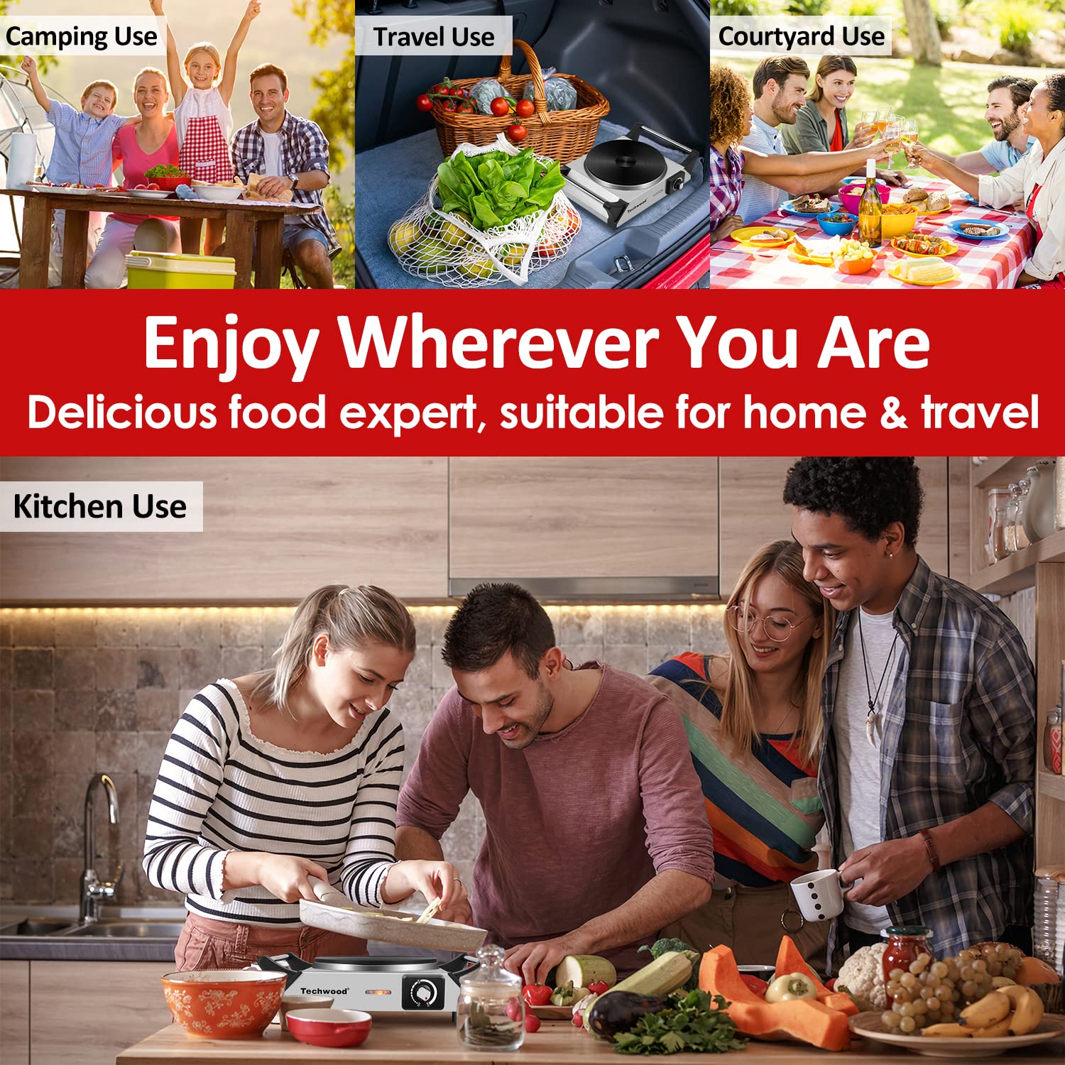 Techwood hornilla 1500W, detalle de manijas frías, seguridad al manipular.