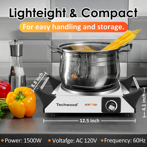 Techwood hornilla 1500W, carcasa de acero inoxidable, resistencia para uso diario.