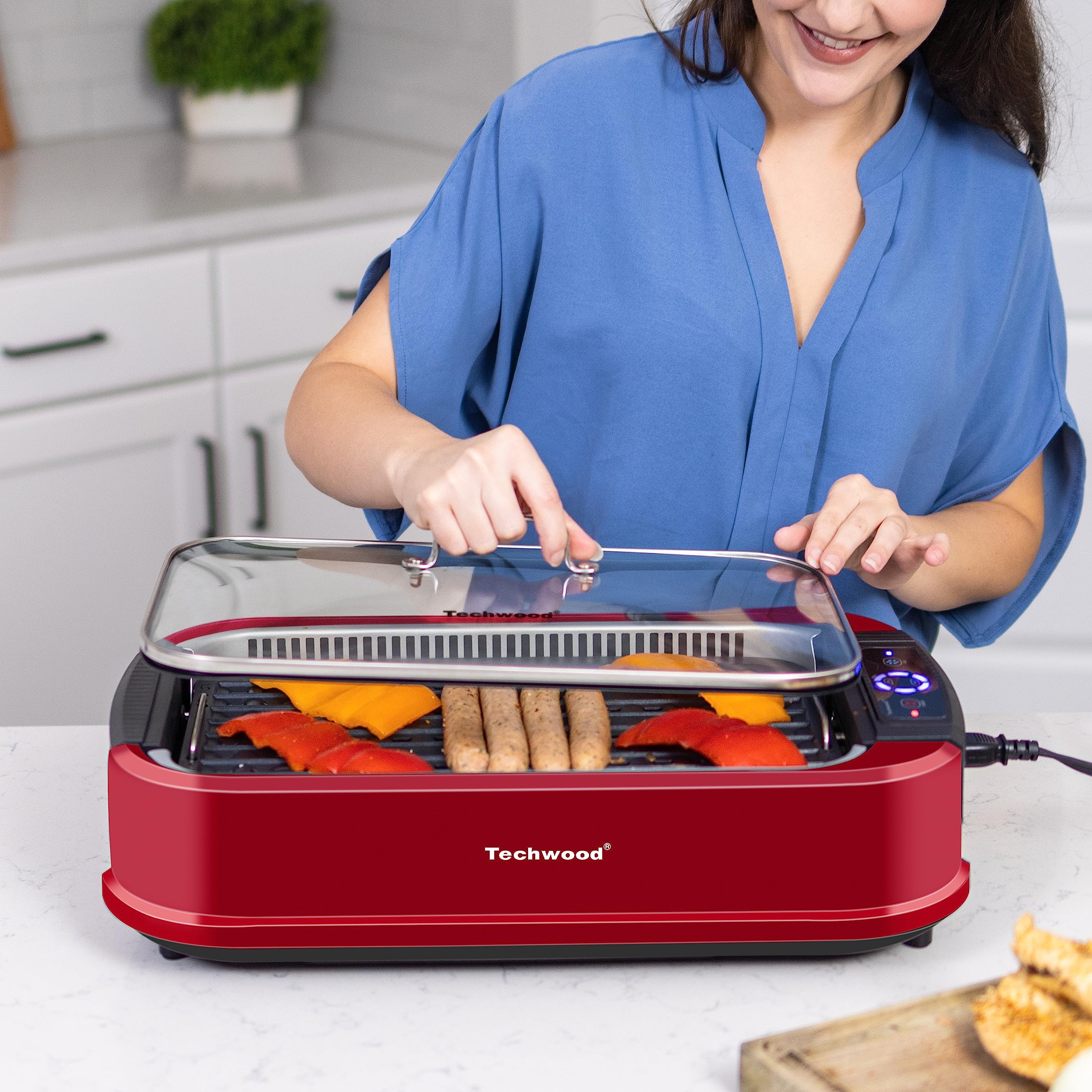 Techwood parrilla con superficie antiadherente para cocinar sin esfuerzo.