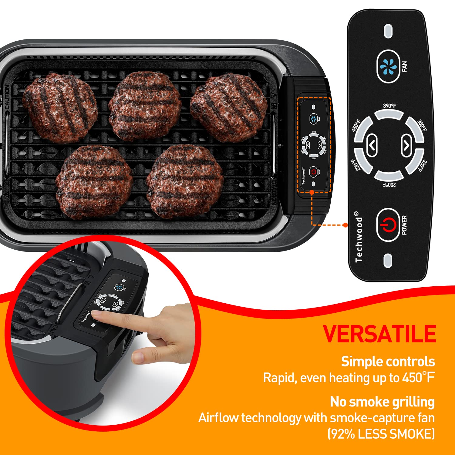 Techwood Parrilla interior con control de 6 niveles para resultados consistentes.