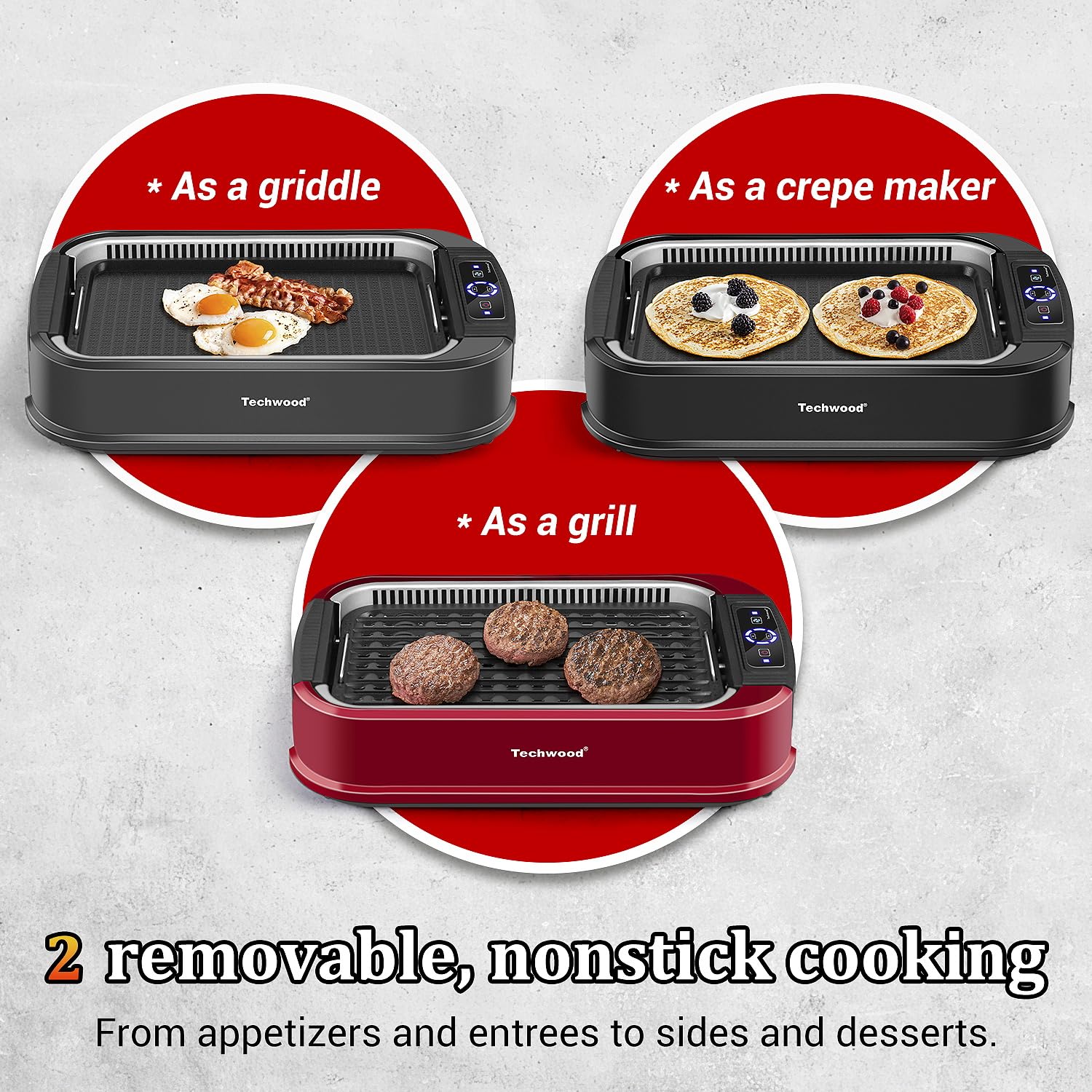 Parrilla Techwood superficie antiadherente facilita despegado y limpieza