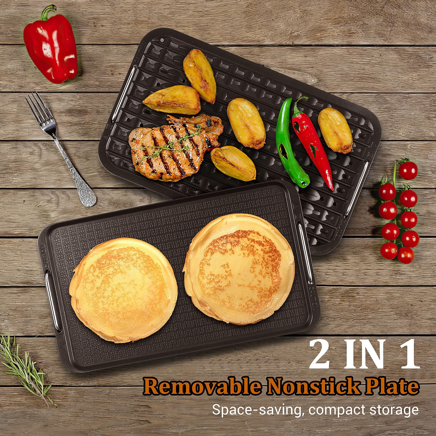 Parrilla Techwood con tapa de vidrio templado para control de calor