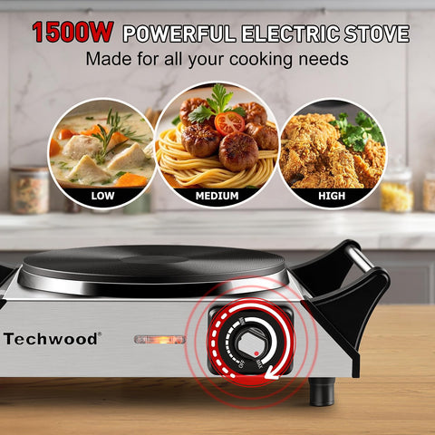 Techwood placa caliente portátil superficie amplia para dos porciones de comida.