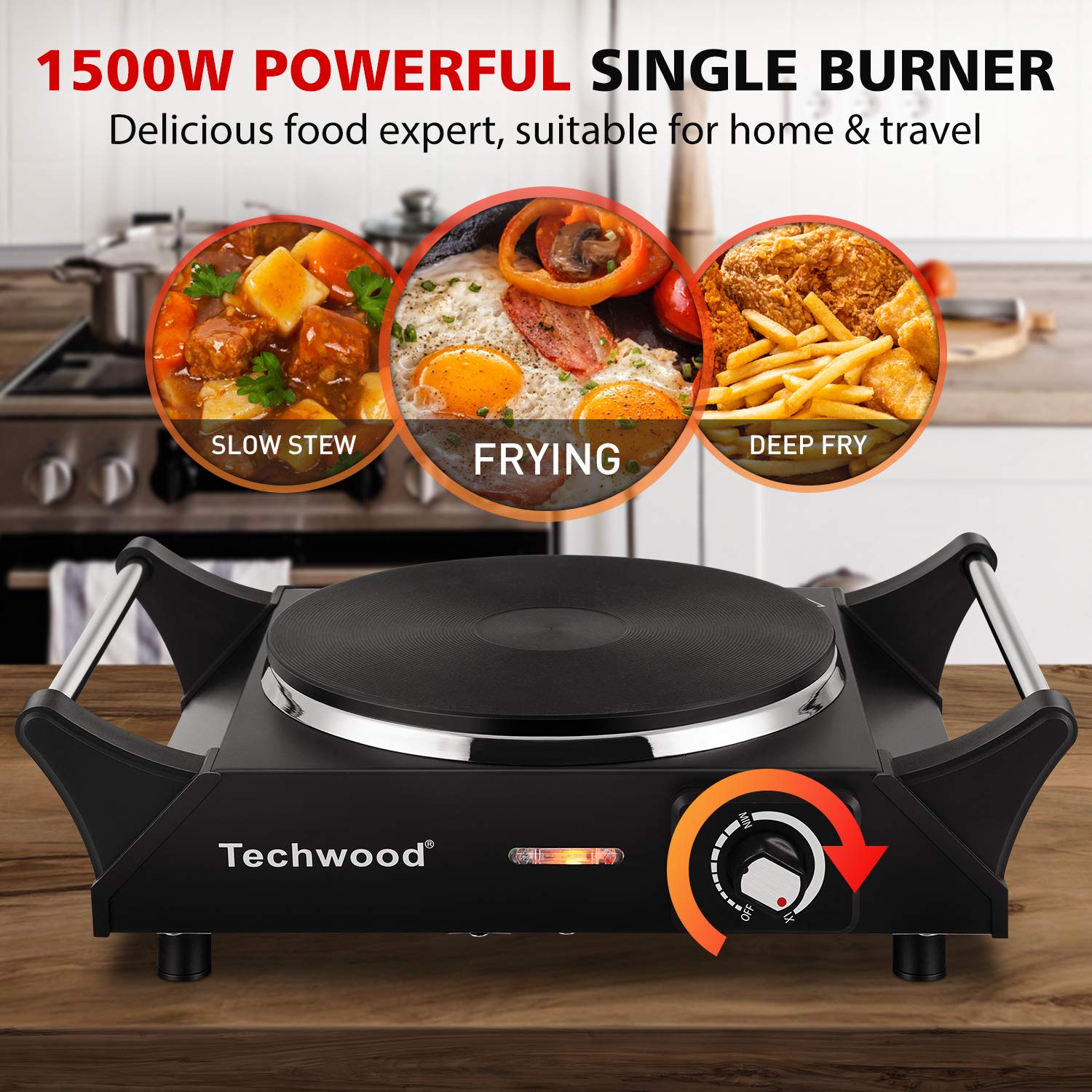 Techwood placa caliente portátil en dormitorio para desayunos simples