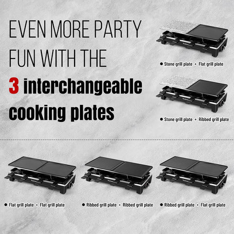 Techwood Raclette Grill incluye 8 sartenes para porciones personalizadas