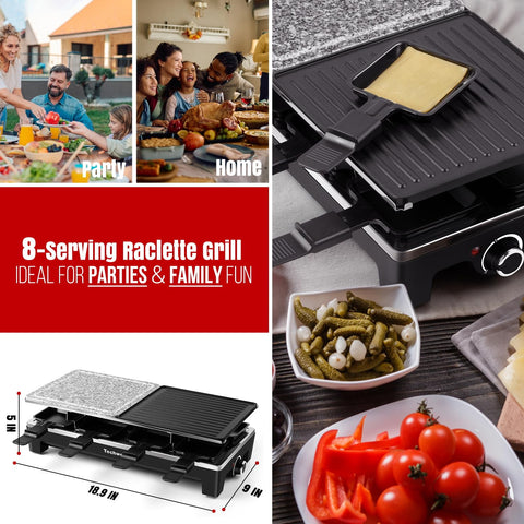 Techwood Raclette Grill con placa de piedra para asados sabor auténtico