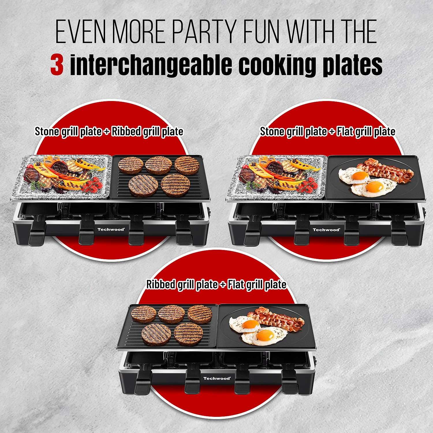 Techwood Raclette Grill con placas antiadherentes para limpieza fácil
