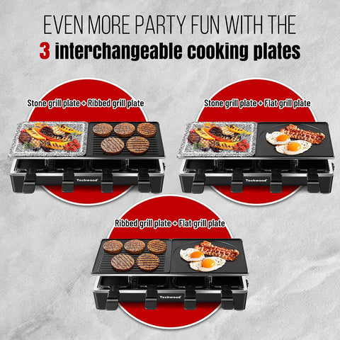 Techwood Raclette Grill con placas antiadherentes para limpieza fácil