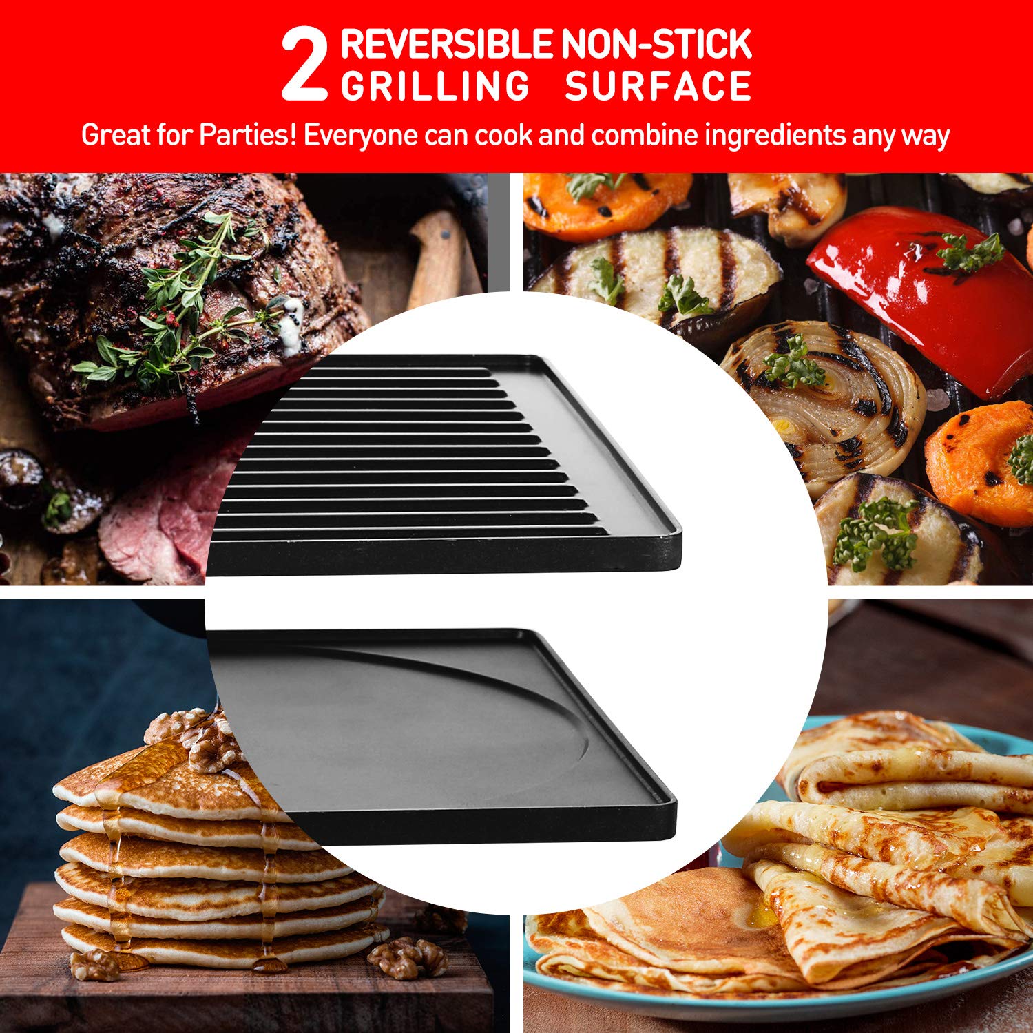 Techwood Raclette: placa 2 en 1 reversible para asar y hacer crepes.