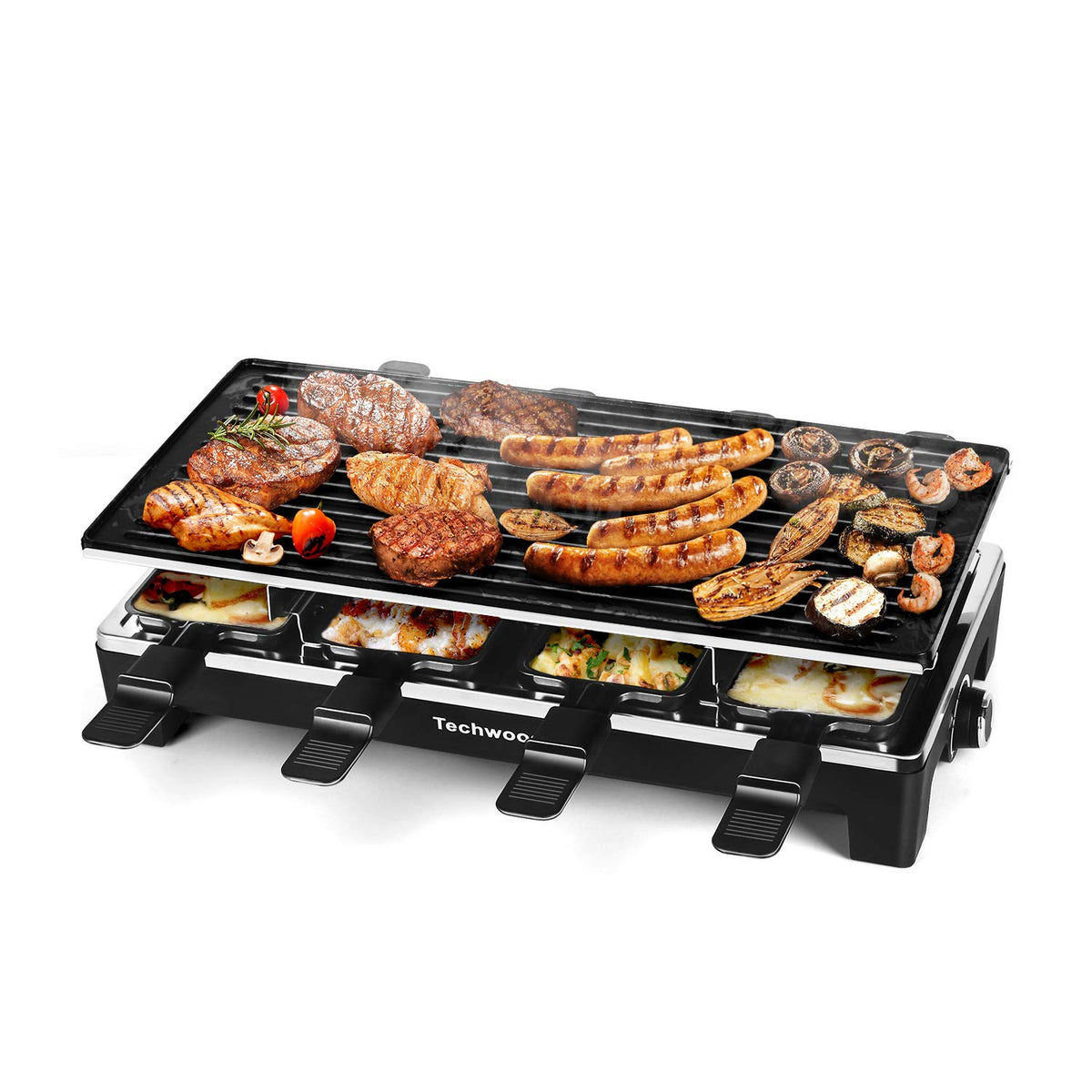 Techwood Raclette: gran superficie de cocción de 19x9 pulgadas para reuniones.