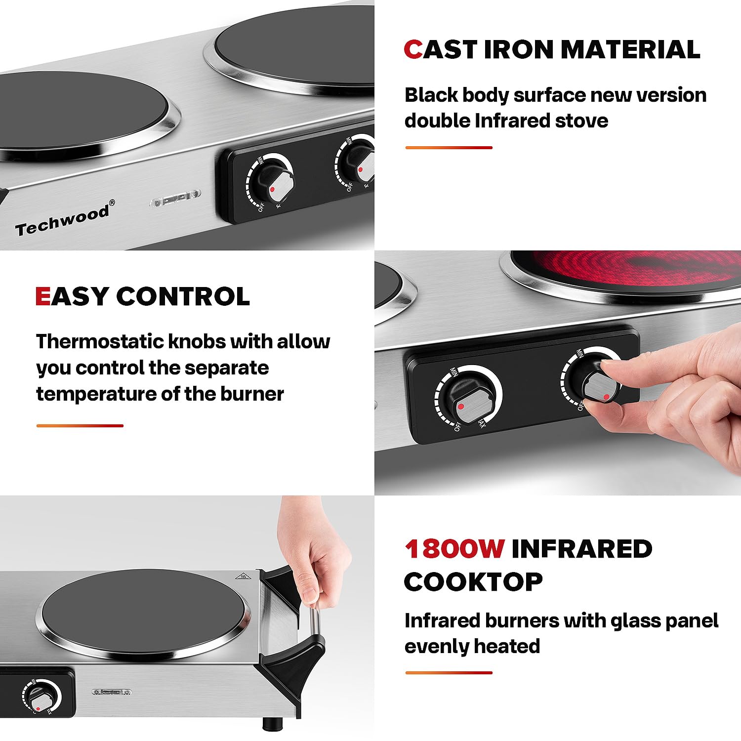 Techwood superficie fácil de limpiar, mantenimiento sencillo tras uso.