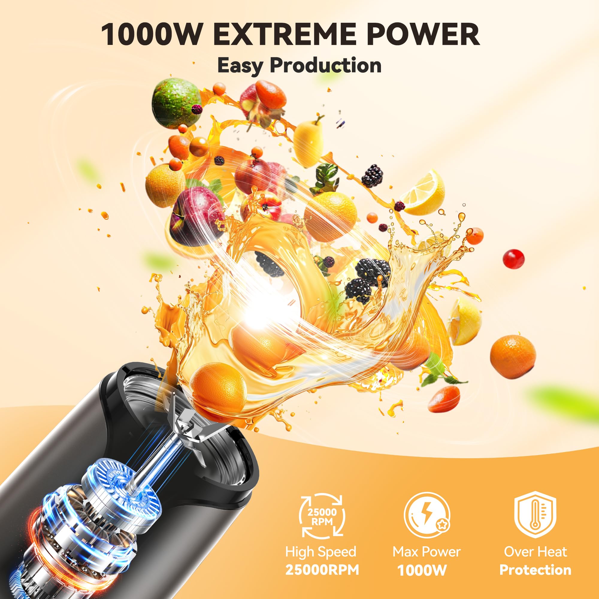 TECKNET Bullet Blender cuchillas ciclón 304 para mezcla uniforme y rápida
