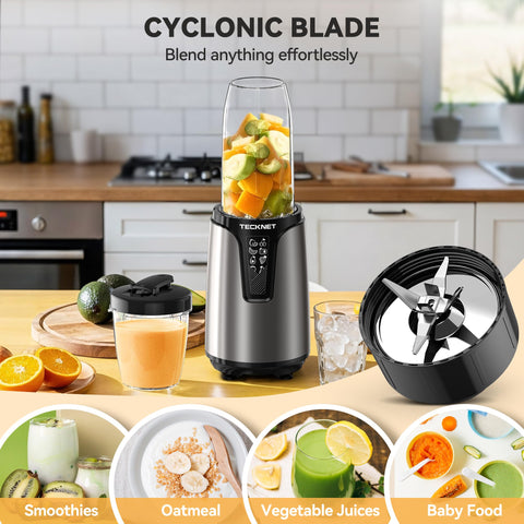 TECKNET Bullet Blender con dos tazas portátiles de 17 y 10 onzas para llevar